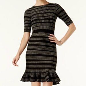 Taylor Black and Gray Striped Mini Dress